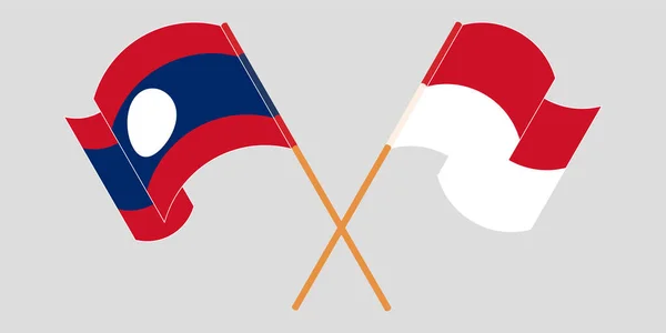 Laos ve Endonezya 'nın çapraz ve dalgalı bayrakları — Stok Vektör