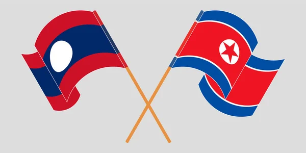 Перехрещені й розмахуючі прапори Лаосу й Північної Кореї — стоковий вектор