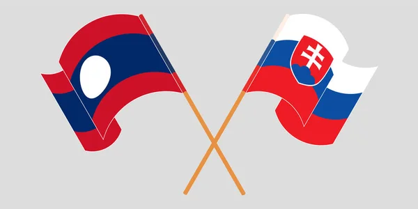 跨越并挥动老挝和斯洛伐克的国旗 — 图库矢量图片