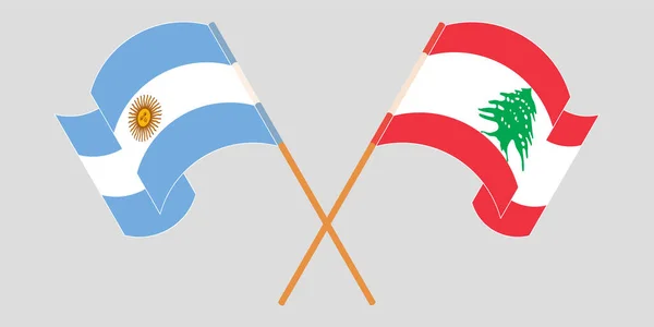 Crossed and waving flags of Lebanon and Argentina — 图库矢量图片