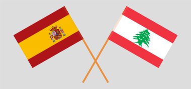 Crossed flags of Lebanon and Spain