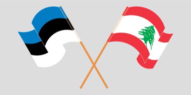 Crossed and waving flags of Lebanon and Estonia