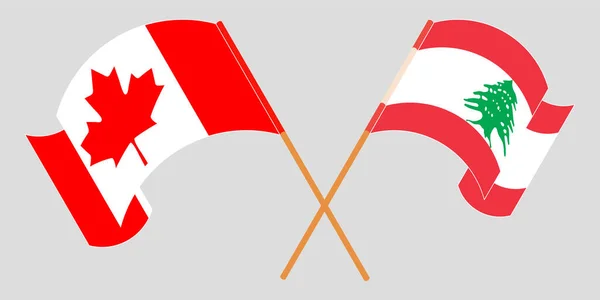 Crossed and waving flags of Lebanon and Canada — Stock Vector