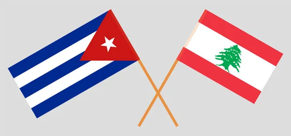 Banderas cruzadas del Líbano y Cuba — Archivo Imágenes Vectoriales