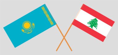 Crossed flags of Lebanon and Kazakhstan