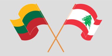 Crossed and waving flags of Lebanon and Lithuania