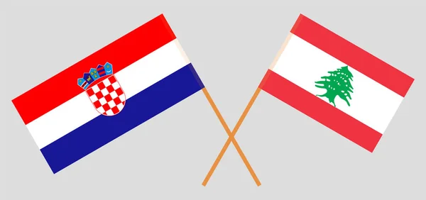 Crossed flags of Lebanon and Croatia. Official colors. Correct proportion. Vector illustration — Vetor de Stock