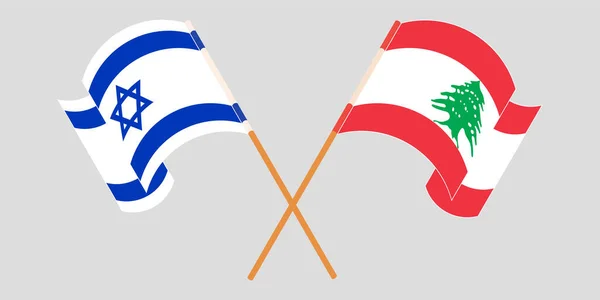 Crossed and waving flags of Lebanon and Israel — Image vectorielle