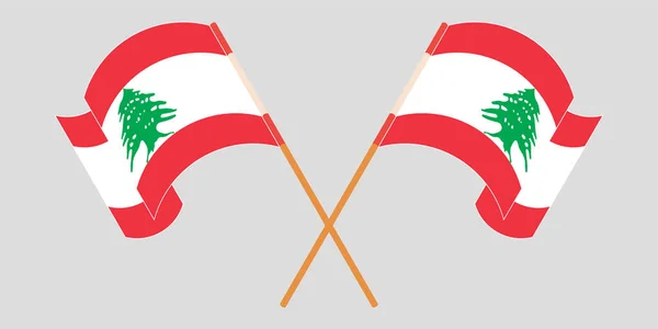 Crossed and waving flags of Lebanon — Wektor stockowy