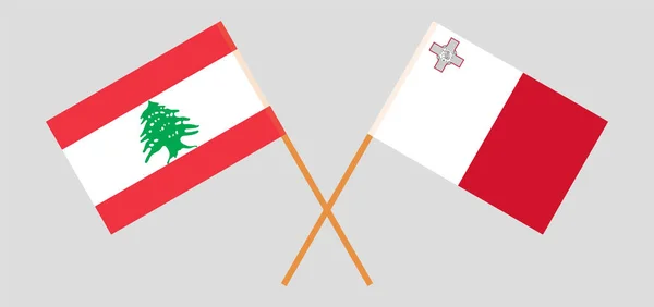 Crossed flags of Lebanon and Malta — Stock Vector