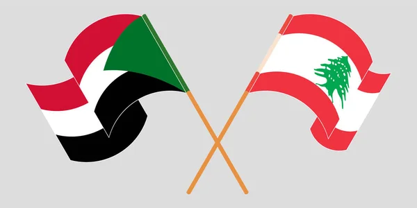 Crossed and waving flags of Lebanon and Sudan — Stock Vector