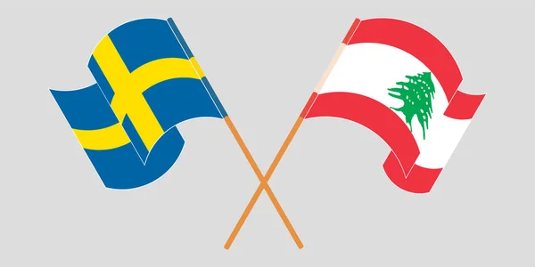 Crossed and waving flags of Lebanon and Sweden — Stock Vector