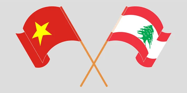 Crossed and waving flags of Lebanon and Vietnam — Stock Vector