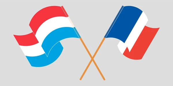 Gekreuzte und schwenkende Fahnen Luxemburgs und Frankreichs — Stockvektor