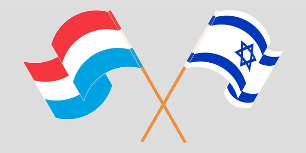 Drapeaux croisés et agités du Luxembourg et d'Israël — Image vectorielle