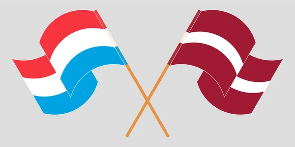 Lüksemburg ve Letonya 'nın çapraz ve dalgalı bayrakları — Stok Vektör