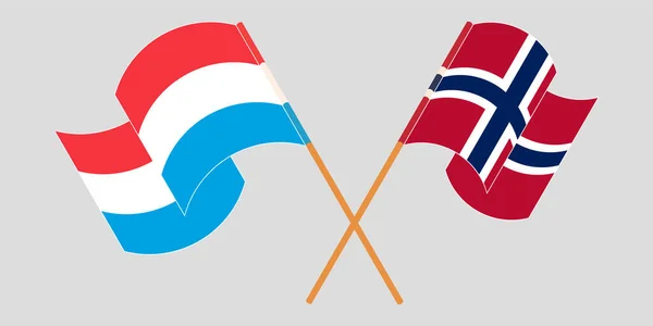 Banderas cruzadas y ondeantes de Luxemburgo y Noruega — Archivo Imágenes Vectoriales
