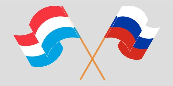 Перехрещені й розмахуючі прапори Люксембургу та Росії — стоковий вектор