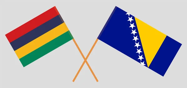 Banderas cruzadas de Mauricio y Bosnia y Herzegovina — Vector de stock