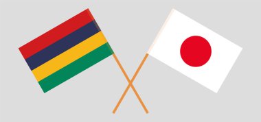 Çapraz ve dalgalı Mauritius ve Japonya bayrakları