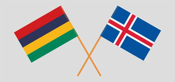 Crossed flags of Mauritius and Iceland — Stock Vector