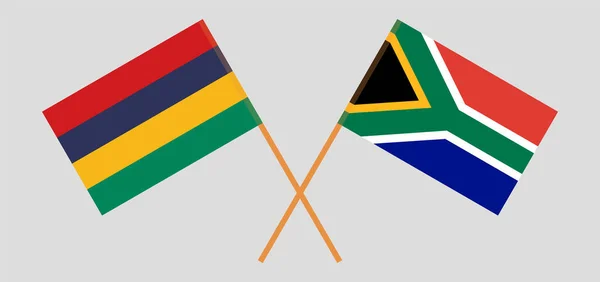 モーリシャスと南アフリカ共和国の国境を越えた旗 — ストックベクタ