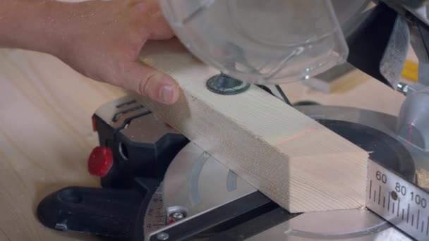 Taglio del disco tagli legno con righello laser. — Video Stock