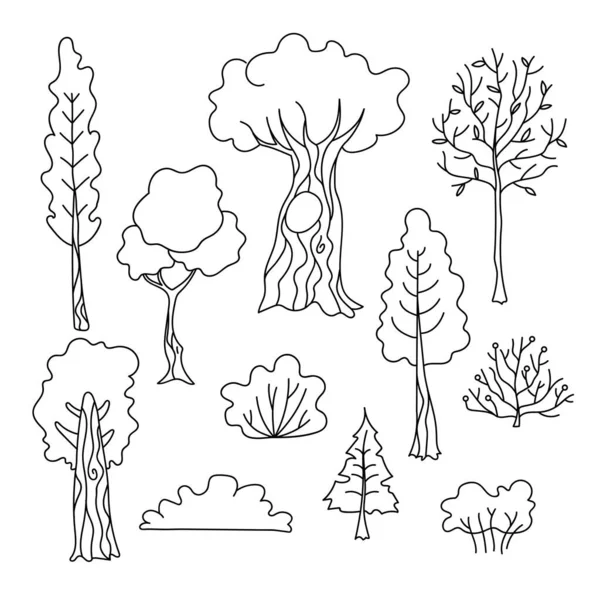 Série Dessins Animés Vectoriels Représentant Des Arbres Buissons Automne Paquet — Image vectorielle