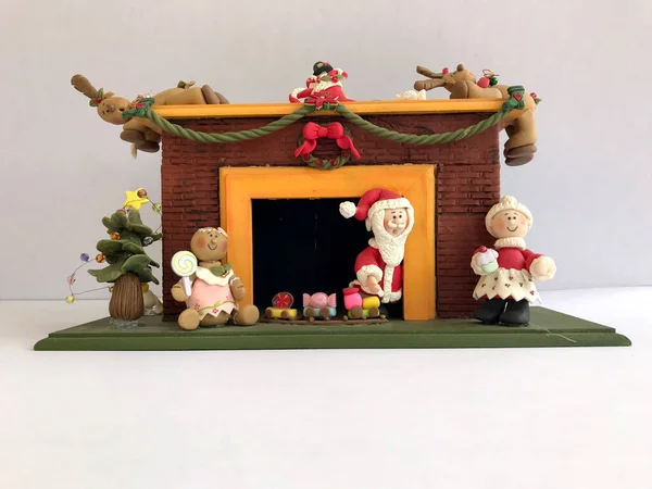 Kerstman Familie Decoratie Chimenee — Stockfoto