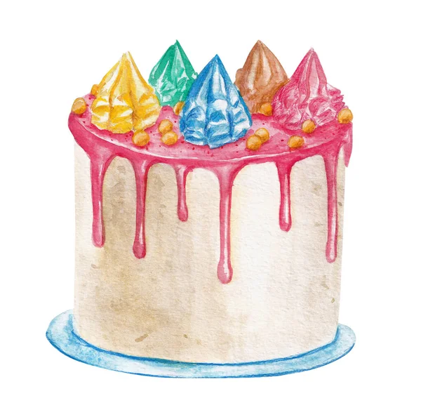 Акварельний Десерт Солодкого Торта Хлібобулочного Логотипу Акварельна Ілюстрація Рука Намальована — стокове фото