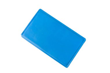 Pet care. Blue folded pet cooling mat or rug isolated on white background with clipping path, summer heat, copy space