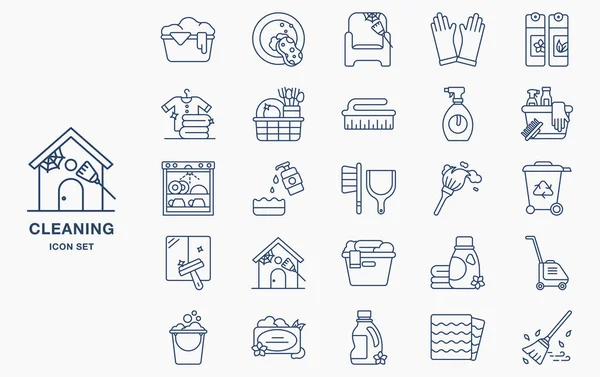 set of vector line icons of cleaning