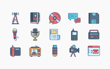 bir dizi ince çizgi iletişim simgesi