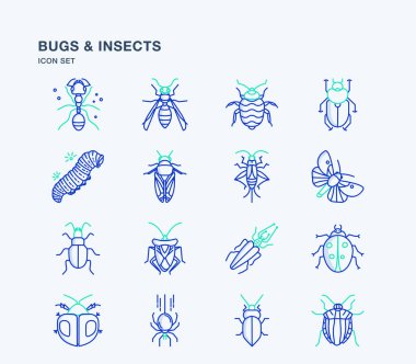 Böcek simgeleri ayarlandı. Web için böcek vektör sembolünün düz çizimi 