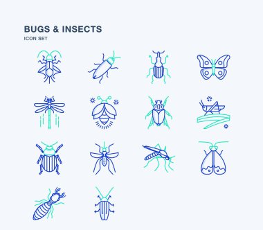 Böcek simgeleri ayarlandı. Web için böcek vektör sembolünün düz çizimi 