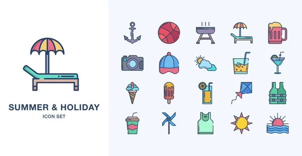 Conjunto Iconos Vectoriales Para Verano Vacaciones — Vector de stock