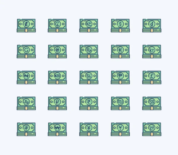 Set Thin Line Icons Currency — Stock Vector