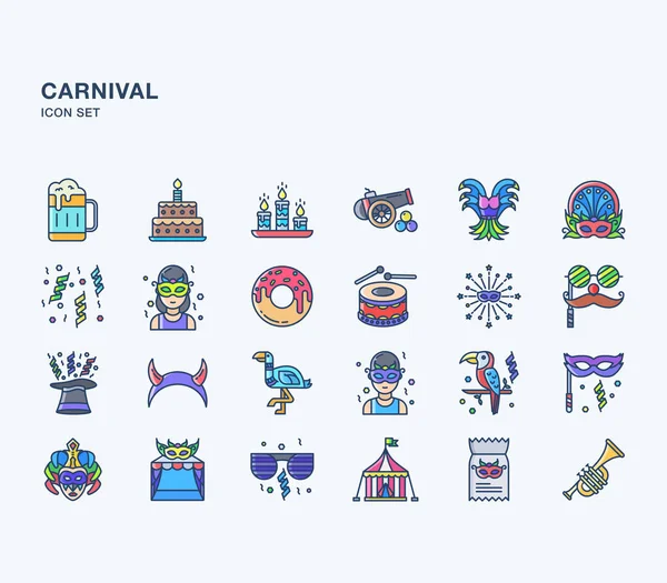 Set Thin Line Icons Carnival — Stock Vector