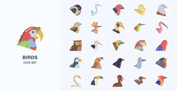 Conjunto Iconos Línea Delgada Aves — Archivo Imágenes Vectoriales