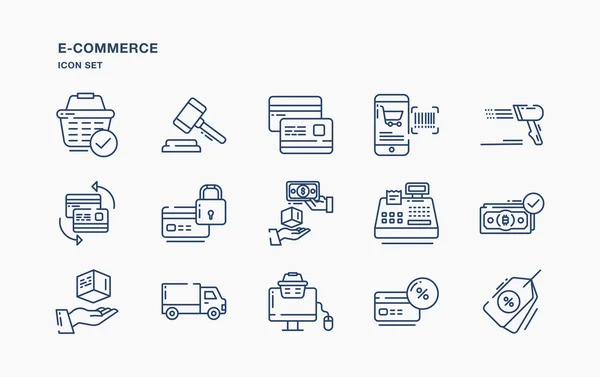 Icone Commerce Sfondo Bianco Illustrazione Vettoriale — Vettoriale Stock