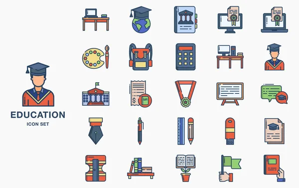 Conjunto Iconos Diseño Plano Moderno Para Educación — Archivo Imágenes Vectoriales