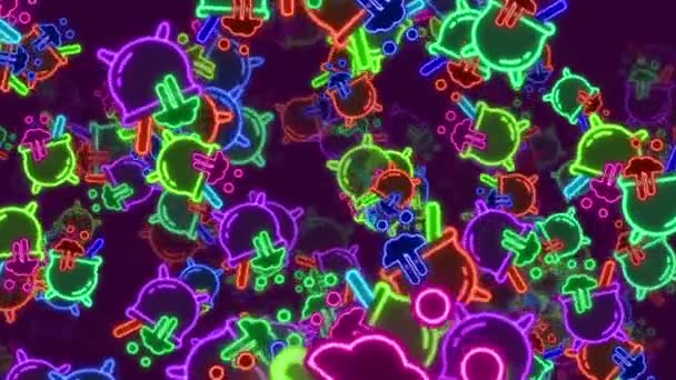 Halloween Neon Symboler Rörelse Video Loop — Stockvideo
