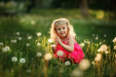 Sarışın kız karahindiba üflüyor..