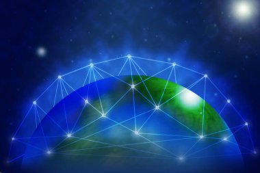 Küresel ağ kavramı. Dünya haritası, uluslararası anlam. Nesnelerin internetinde dijital bağlantı ve gelecek.