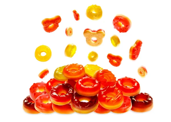 Close Sweet Orange Red Yellow Jelly Donuts Isolated White Background – stockfoto