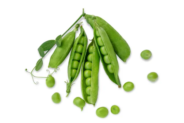 Fresh Green Pea Pods Peas Isolated White Background Close — Stock Photo, Image