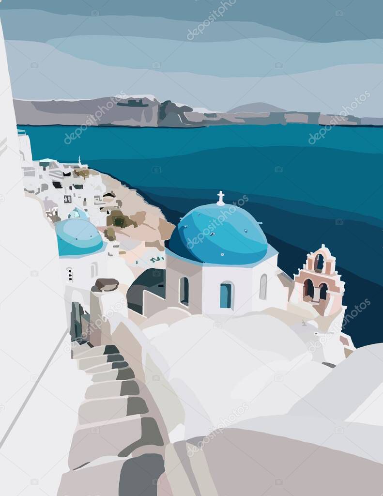 Santorini island, Greece. Illustration 