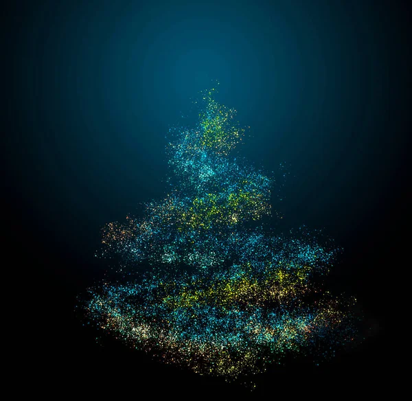 Χριστουγεννιάτικο Έλατο Στα Φώτα Σκούρο Μπλε Φόντο — Φωτογραφία Αρχείου