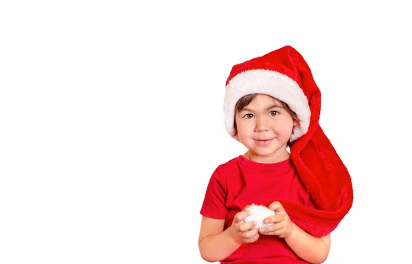 Chłopiec Sobie Santa Claus Kapelusz Białym Tle — Zdjęcie stockowe
