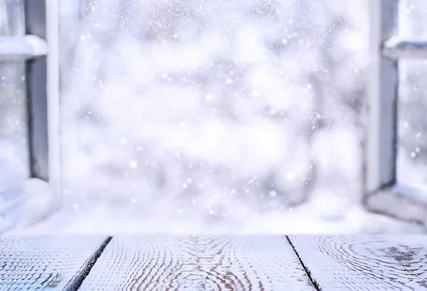 Gray Wooden Surface Window Sill Background Open Window — Stockfoto